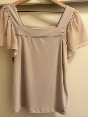 Calvin Klein flutter-sleeve square neckline top  Size S Light Beige
